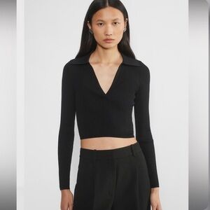 Aritzia Black Ribbed V-Neck Crop Top